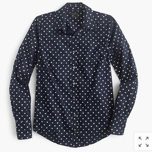 J.Crew Perfect Shirt with gold foil polka dots